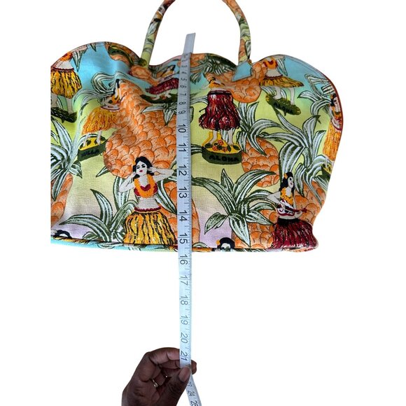 Hawaiian Print Canvas Tote Weekend Bag With Pineapple & Hula Girl Playing Guitar - Picture 9 of 10